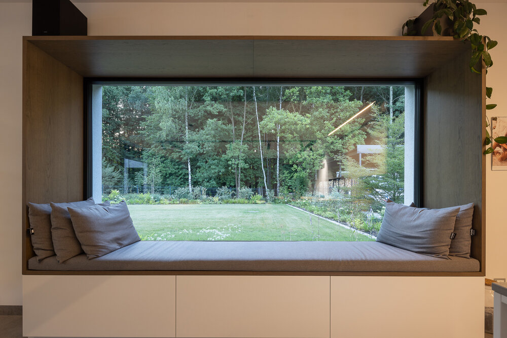 View of the garden from a modern designer home – inspiration for garden design.