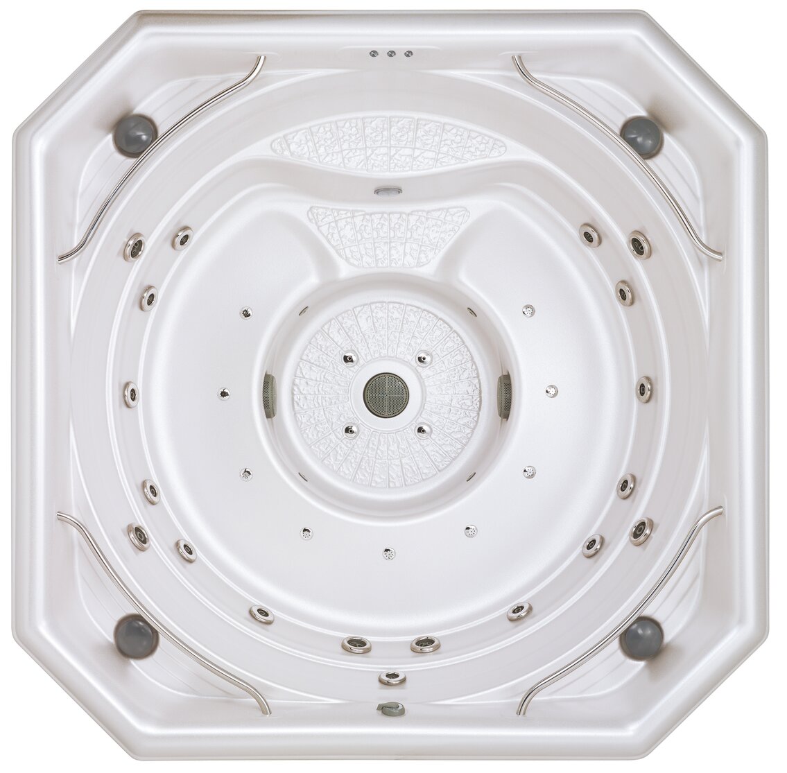 USSPA Rondo – compact indoor luxury spa with ergonomic design and cascade jets for targeted hydrotherapy.