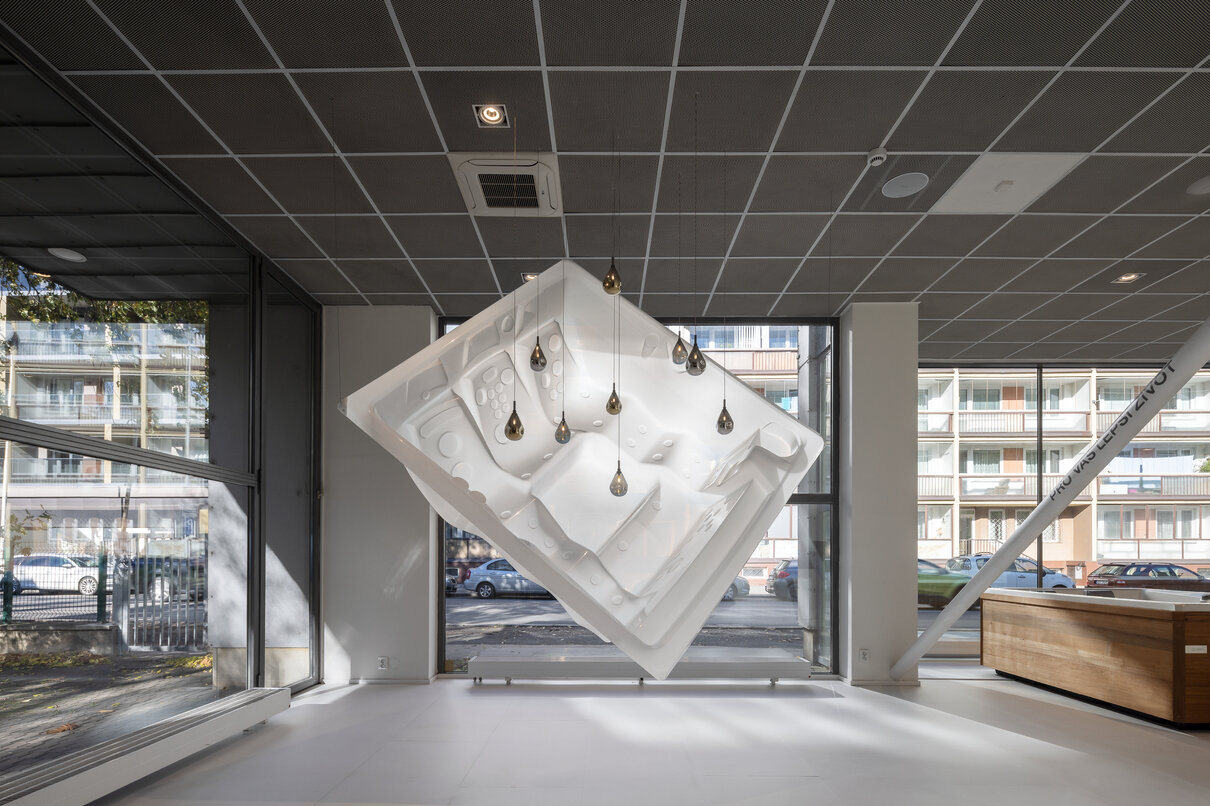 USSPA Prague showroom by Vrtiška & Žák, outdoor bathing zone, hot tubs and pools.