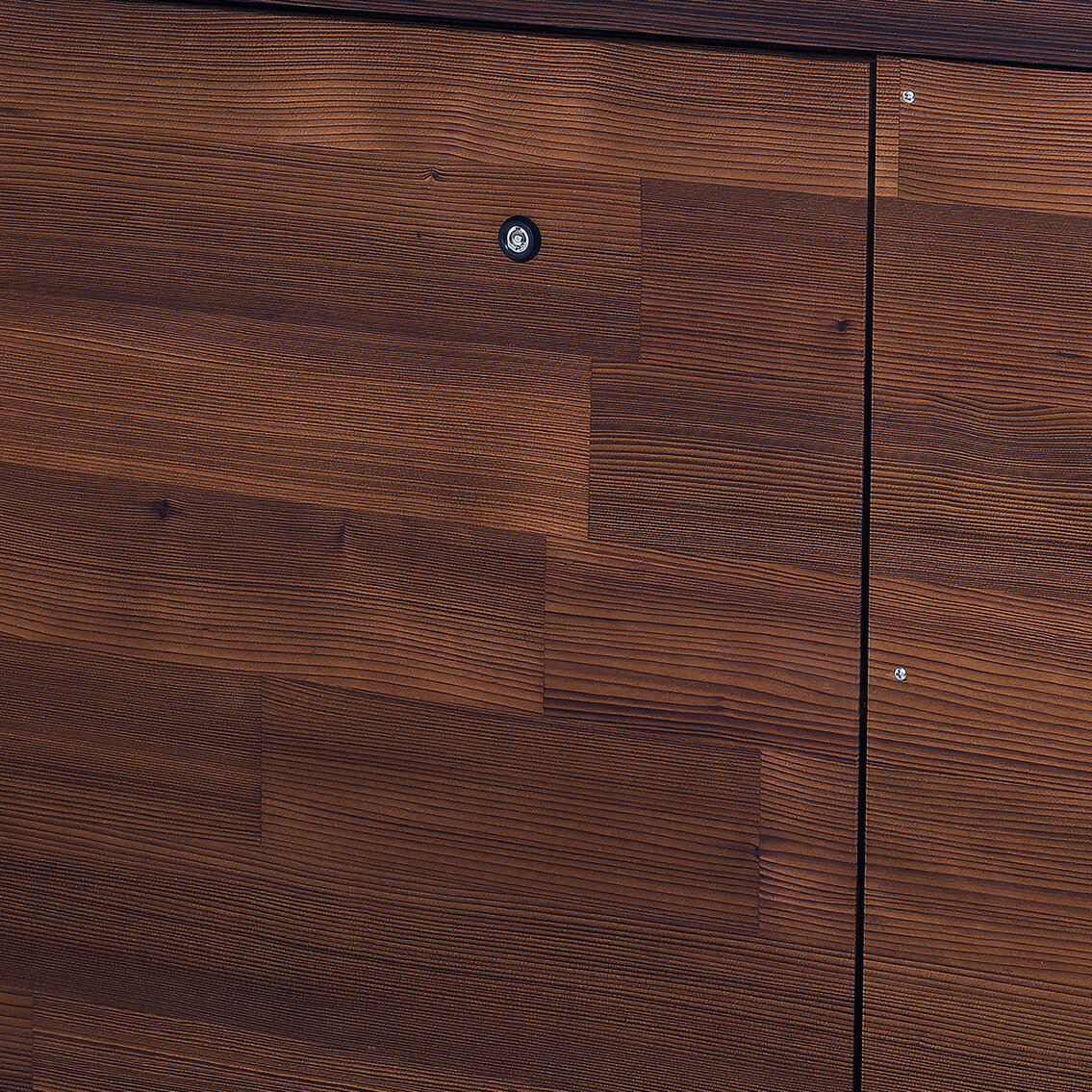 Engineered solid wood with visible grain adds style and durability to USSPA swim spa.