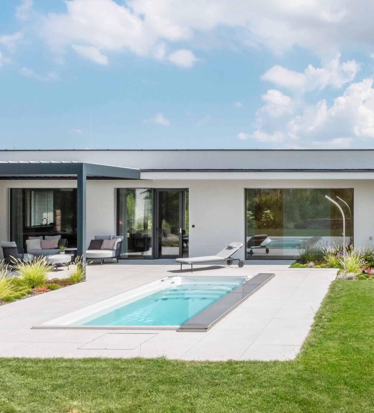USSPA premium Czech year-round Swim Spa XL pool as a design and functional element of your garden.