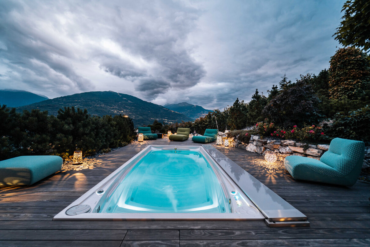 USSPA premium Czech year-round Swim Spa XL pool as a design and functional element of your garden.