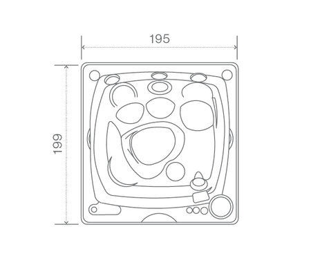 Technical drawing: USSPA privat spa Aston (195 x 199 x 79 cm) | © USSPA