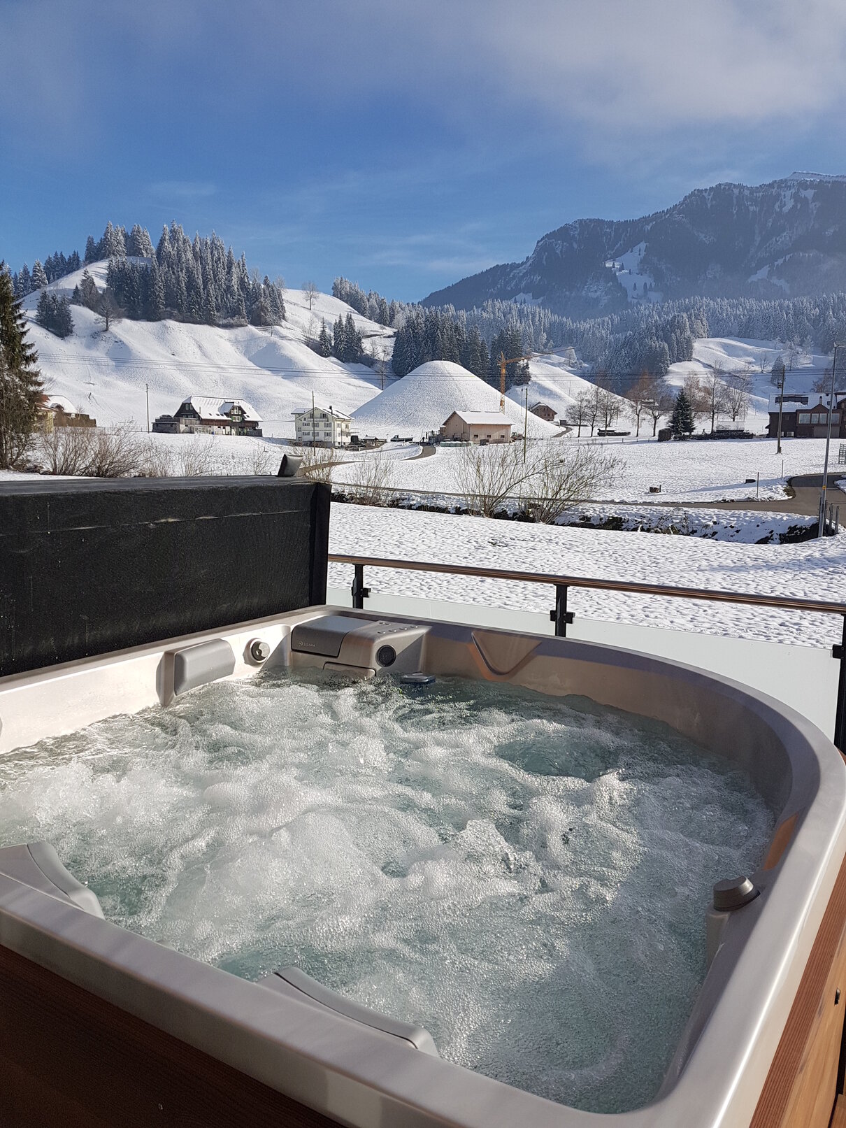 USSPA Taurus iN hot tub in a family house garden with relaxing mountain views.